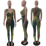 Sexy V-Neck Skinny Print Jumpsuit