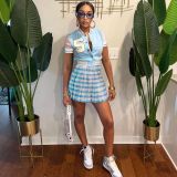 appliqué baseball check print skirt set