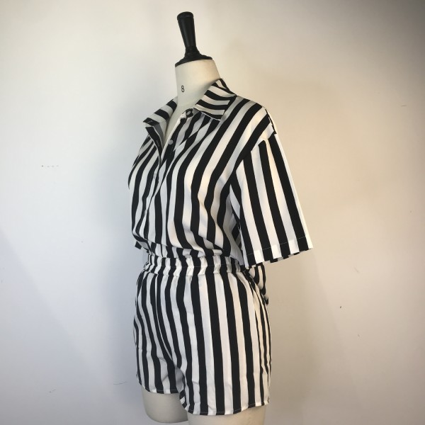 Sexy Fashion Shorts Set Button Stripe Shirt Two Piece