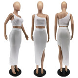 Women's summer solid color ice silk small pit strip one-shoulder split suit
