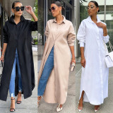 Fashionable casual solid color long coat