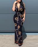 Sexy Fashion Sleeveless V-Neck Print Panel Dress