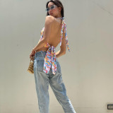 Women's Halter Character Print Tie String Vest T-Shirt Women