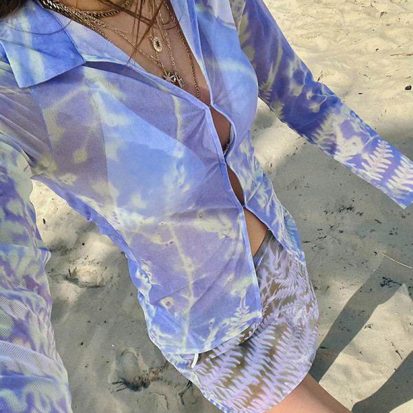 Camo Long Sleeve Shirt Collar T-Shirt Skirt Set