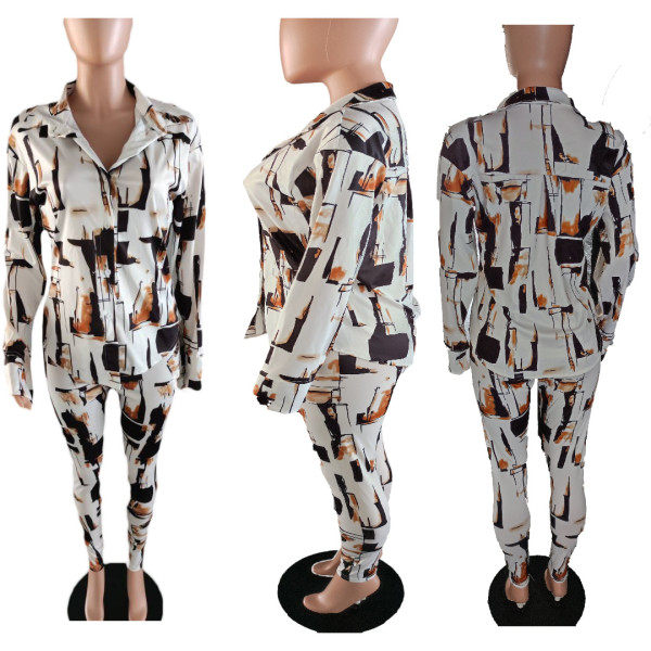 Women's clothing cute fashion spring and autumn temperament commuter lapel sweater style letter printing two-piece set