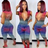 Sexy V-Neck Skinny Print Jumpsuit