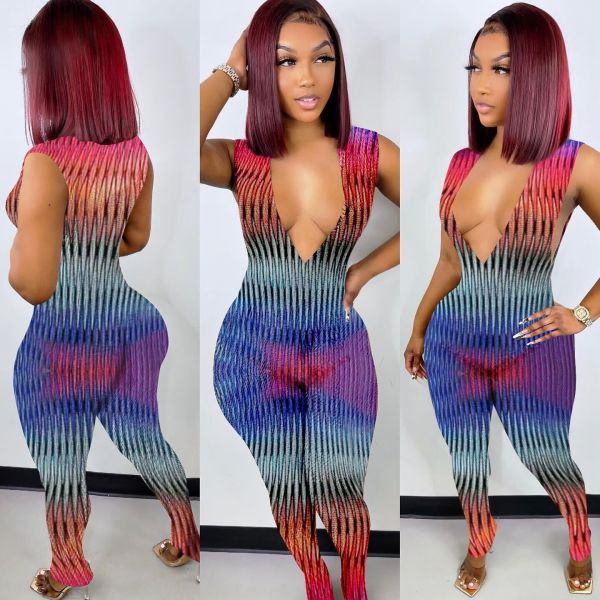 Sexy V-Neck Skinny Print Jumpsuit