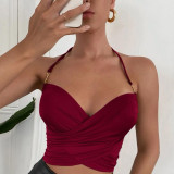 Sexy Cropped Navel Metal Chain Tie Halter Camisole