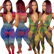 Sexy V-Neck Skinny Print Jumpsuit