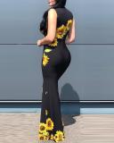Sexy Fashion Sleeveless V-Neck Print Panel Dress