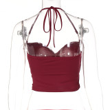 Sexy Cropped Navel Metal Chain Tie Halter Camisole