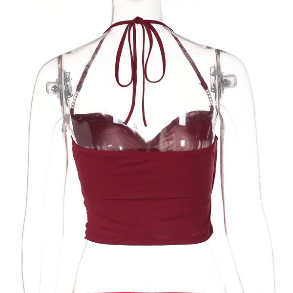 Sexy Cropped Navel Metal Chain Tie Halter Camisole