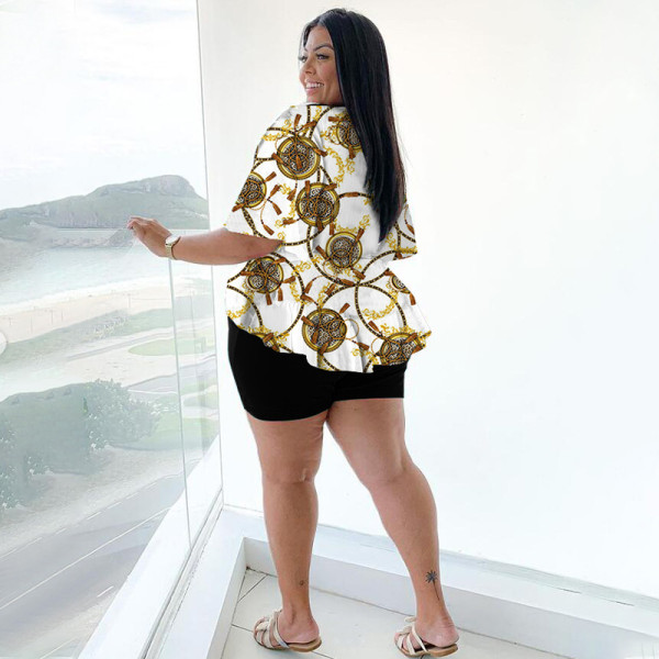 Tie-Up Short Sleeve T-Shirt Printed Shorts Home Tracksuit