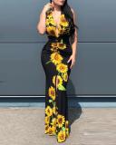 Sexy Fashion Sleeveless V-Neck Print Panel Dress