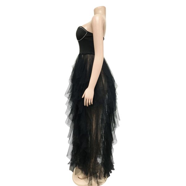 Fashion solid color hot drill tube top fluffy mesh dress women