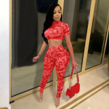 Sexy Fashion Fungus Edge Print Suit