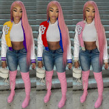 Women's Fashion Casual Women's Color Block Jacket Baseball Jacket