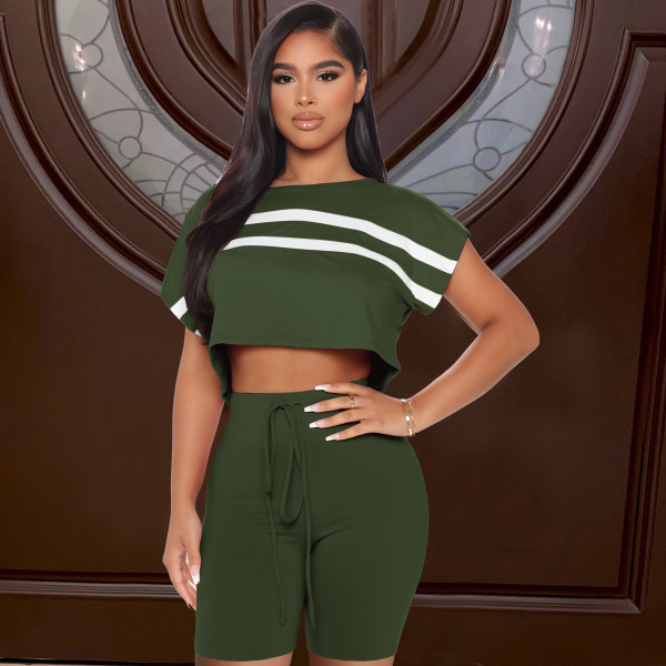 Fashion casual suit striped stitching casual two-piece suit