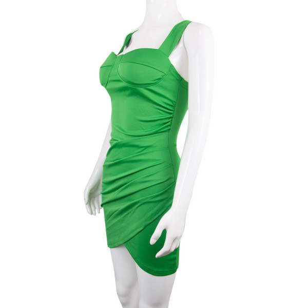 Sexy breasts retro style temptation solid color strapless back tight dress