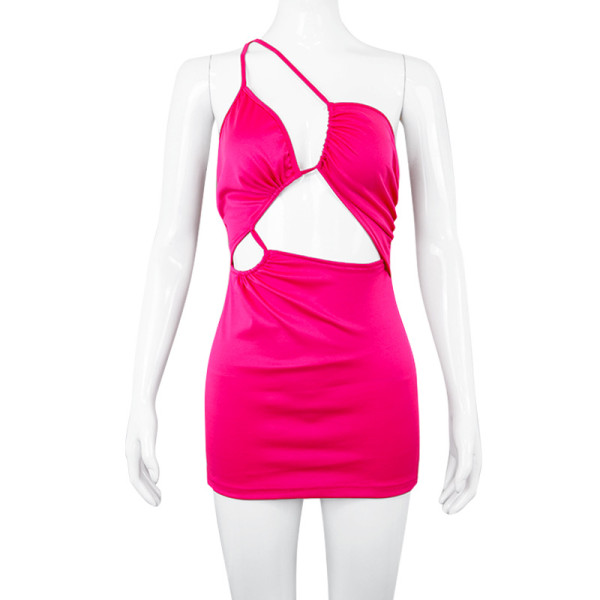 Birthday party bandage dress sexy dress hollow one-shoulder suspender skirt