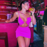 Birthday party bandage dress sexy dress hollow one-shoulder suspender skirt