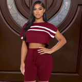 Fashion casual suit striped stitching casual two-piece suit