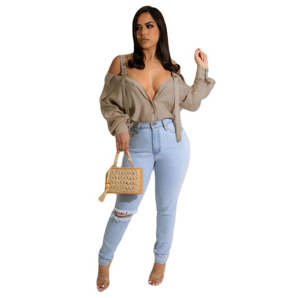 Solid Color Sling Blouse