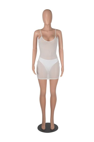 Bright Silk Mesh Sling Dress Sexy Perspective Nightclub Skirt with Panties