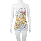 Street Trend Positioning Print Wrap Breastless Back Dress