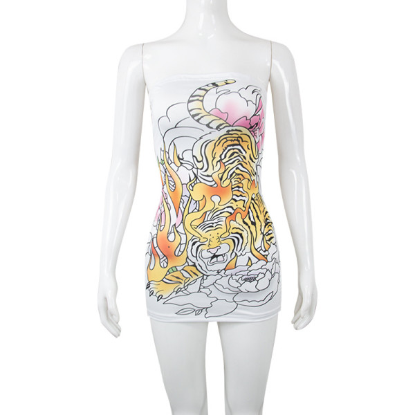 Street Trend Positioning Print Wrap Breastless Back Dress