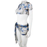 Three-dimensional butterfly decoration beach mesh perspective sexy sunscreen short-sleeved suit