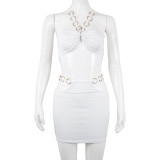 Solid Color Ring Decorated Backpack Hip Suit Skirt