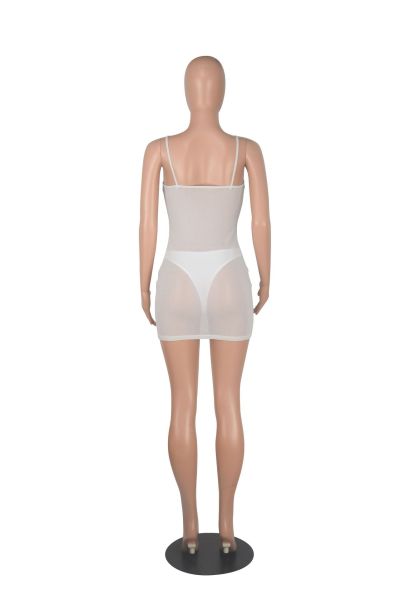 Bright Silk Mesh Sling Dress Sexy Perspective Nightclub Skirt with Panties