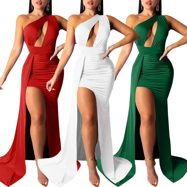 Women's Tube Top One Shoulder Dress Sexy Party Mopping Dress