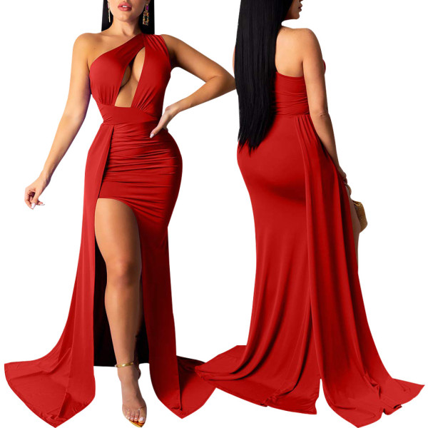 Women's Tube Top One Shoulder Dress Sexy Party Mopping Dress