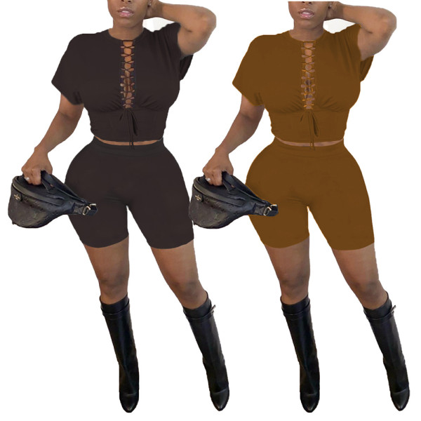 Solid color strap sexy two-piece suit