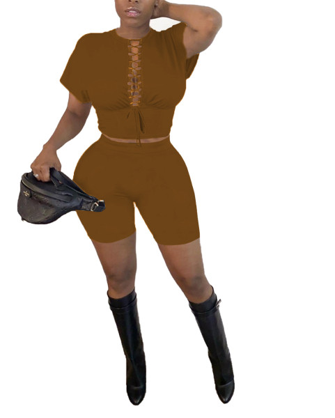 Solid color strap sexy two-piece suit