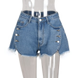 Sexy High Waist Denim Washed Cutout Individual Stretch Tassel Pants