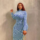 Check Print Sexy Skinny Long Plus Size Dress