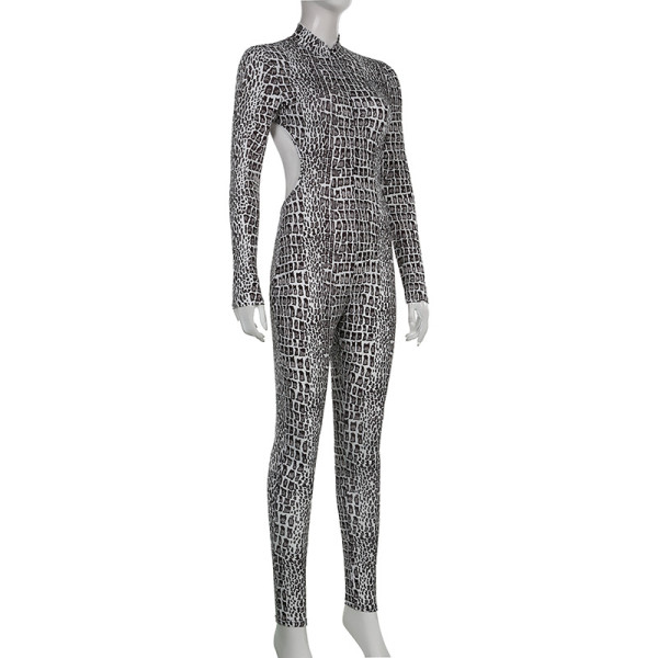 Animal print skinny backless sexy long-sleeve jumpsuit spring