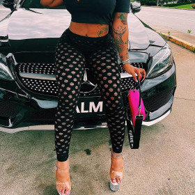 Sexy Tight Breathable Perspective Hollow Hole Pants