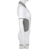 Lapel Breasted Contrast Panel Casual Jumpsuit Shorts