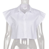 women's cut-out open waist collar loose shirt
