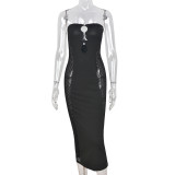 Mesh see-through off-the-shoulder pullover sexy wrap chest maxi dress
