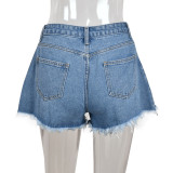 Sexy High Waist Denim Washed Cutout Individual Stretch Tassel Pants