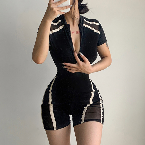 Fashion sports style women's mesh stitching sexy slim body shorts women
