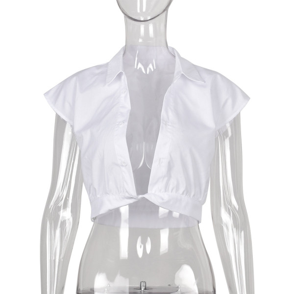 cut-out open-waisted collar loose shirt
