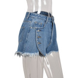 Sexy High Waist Denim Washed Cutout Individual Stretch Tassel Pants