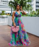 Long skirt digital printing fashion style large swing dress women's clothing