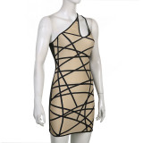 abstract line print cutout one-shoulder dress